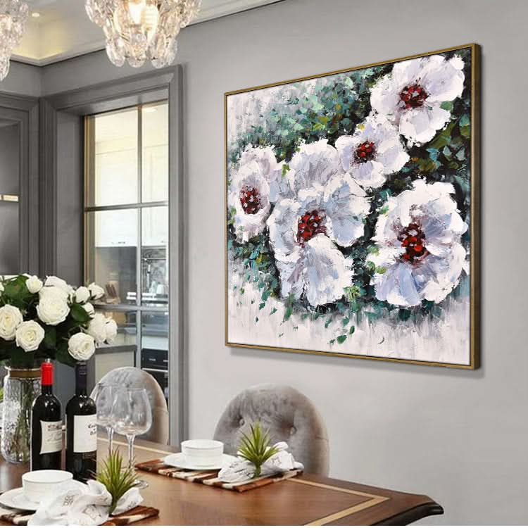 Large Acrylic Abstract Painting White Painting Leaf Painting Original Art Painting | Flowers