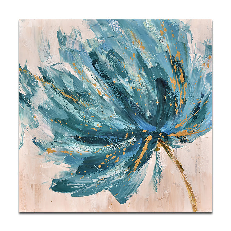 Large Acrylic Abstract Painting Beige Wall Art Black Abstract Art Blue Painting | Flowers stirred by the breeze