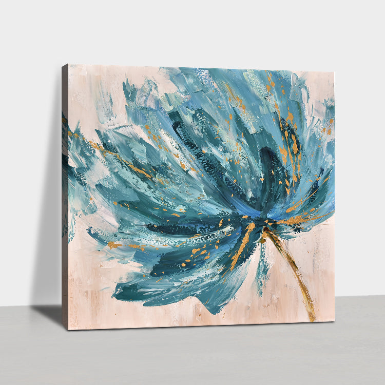 Large Acrylic Abstract Painting Beige Wall Art Black Abstract Art Blue Painting | Flowers stirred by the breeze