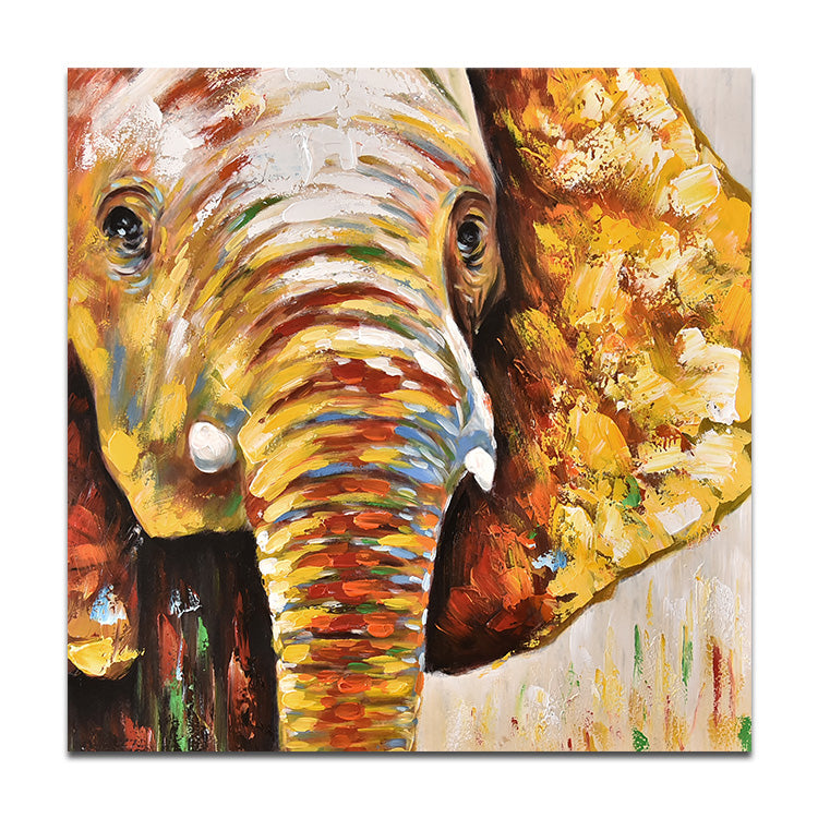 Hand Painted Abstract Oil Painting Original Art Painting Painting Modern Yellow And Red Painting | Yellow gold elephant