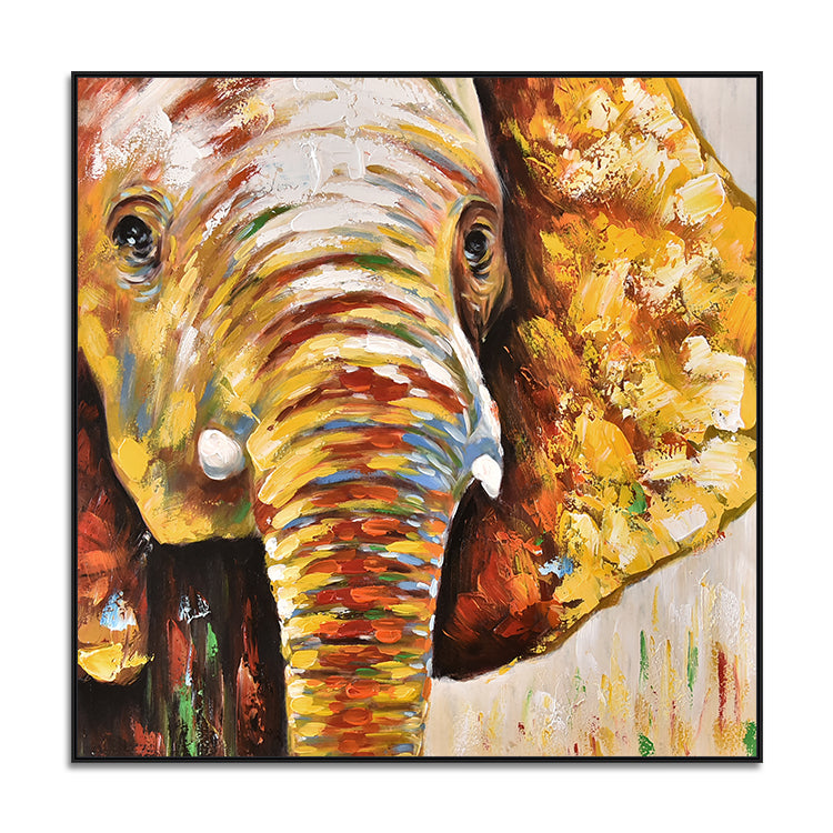 Hand Painted Abstract Oil Painting Original Art Painting Painting Modern Yellow And Red Painting | Yellow gold elephant