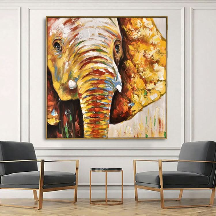 Hand Painted Abstract Oil Painting Original Art Painting Painting Modern Yellow And Red Painting | Yellow gold elephant