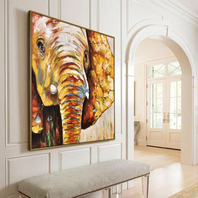 Hand Painted Abstract Oil Painting Original Art Painting Painting Modern Yellow And Red Painting | Yellow gold elephant