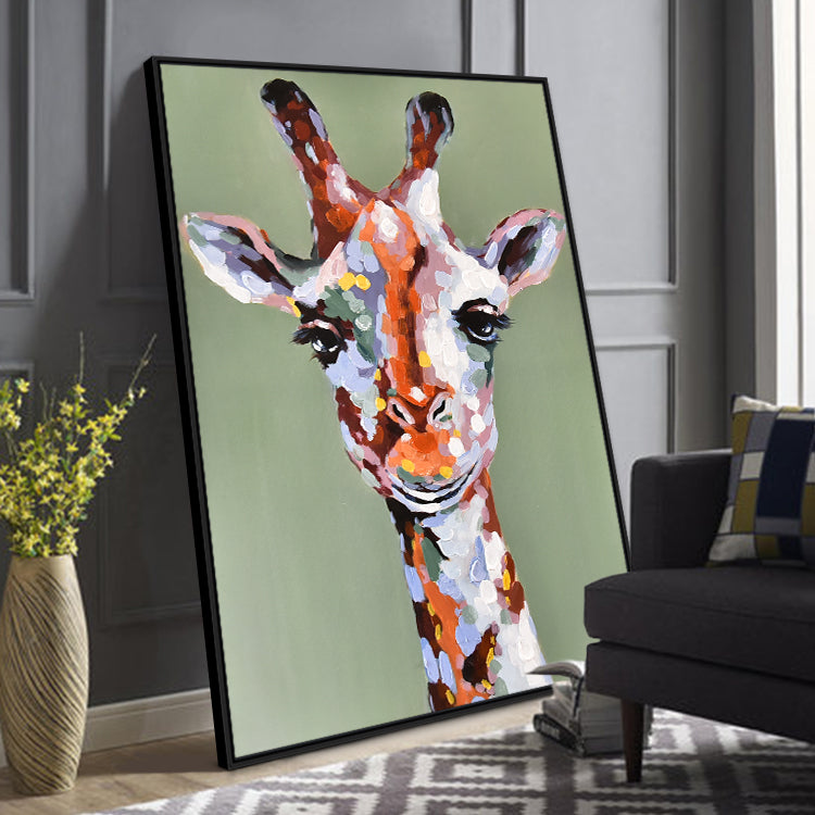 The Beautiful Giraffe - Handmade Animal Art Giraffe Oil Painting On Canvas Art Print