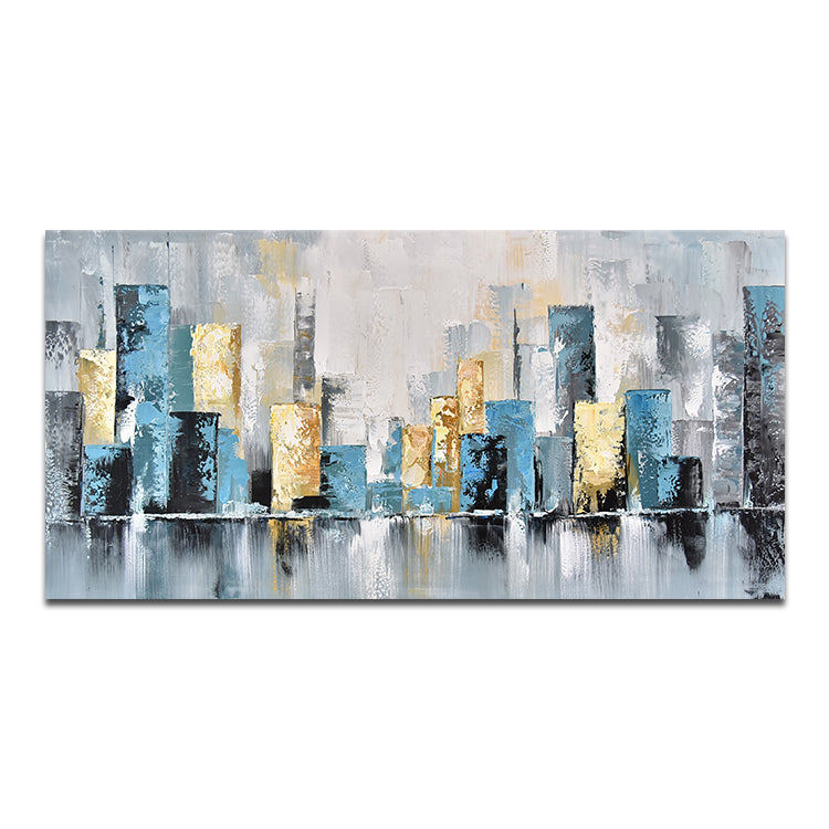 Abstract Painting Gold Art Gray Painting Blue Canvas Art City Painting Texture | Abstract city painting