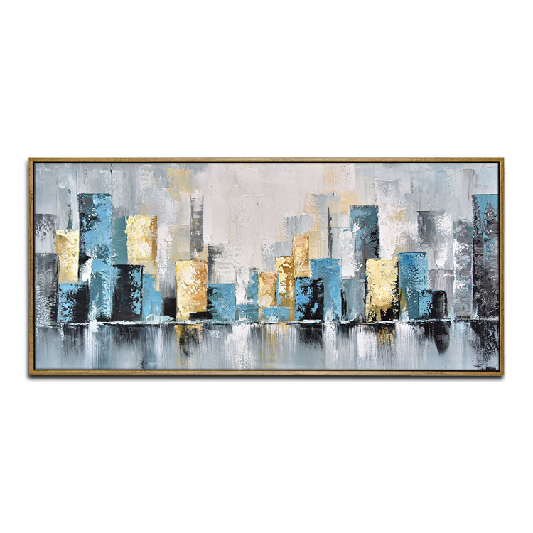 Abstract Painting Gold Art Gray Painting Blue Canvas Art City Painting Texture | Abstract city painting