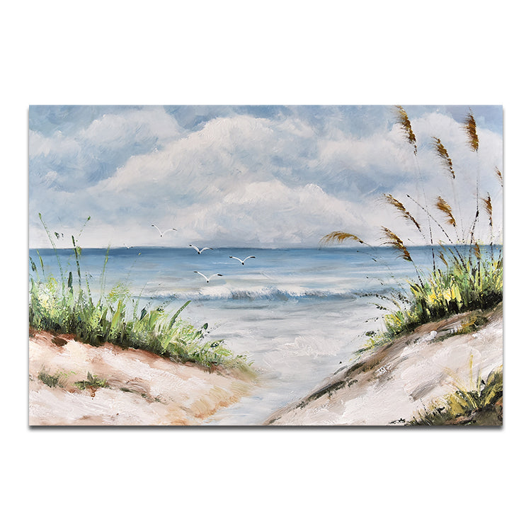 Clear Blue Skies - Hand Painted Landscape Oil Painting Ocean Canvas Wall Art