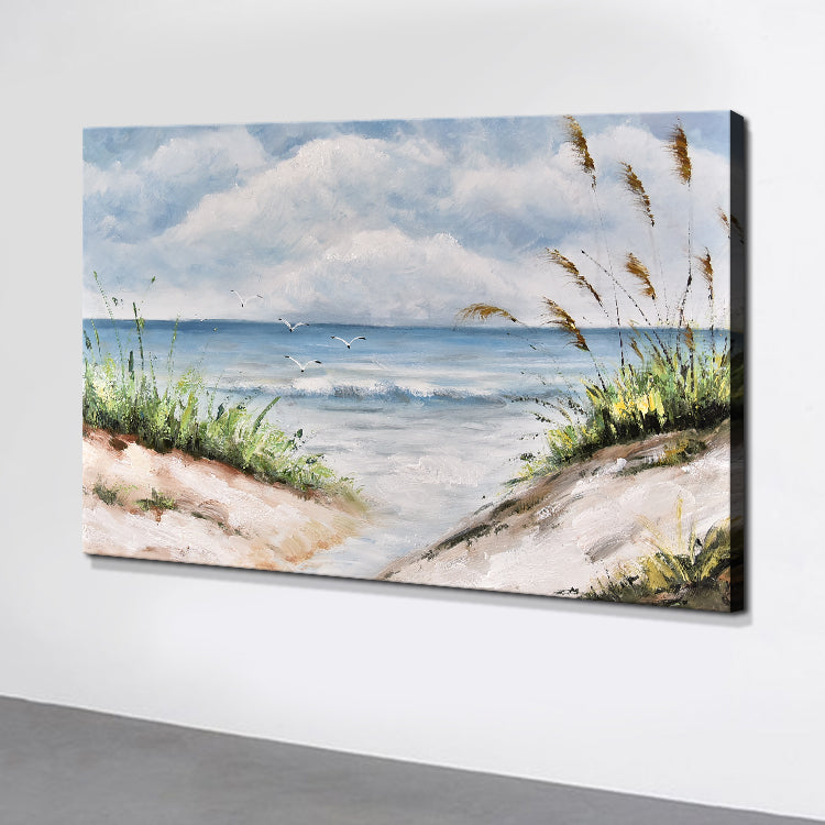 Clear Blue Skies - Hand Painted Landscape Oil Painting Ocean Canvas Wall Art