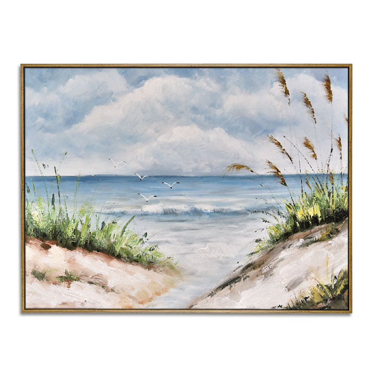 Clear Blue Skies - Hand Painted Landscape Oil Painting Ocean Canvas Wall Art