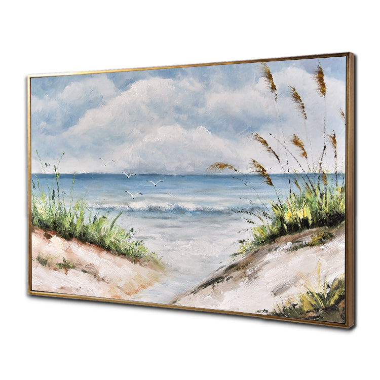 Clear Blue Skies - Hand Painted Landscape Oil Painting Ocean Canvas Wall Art