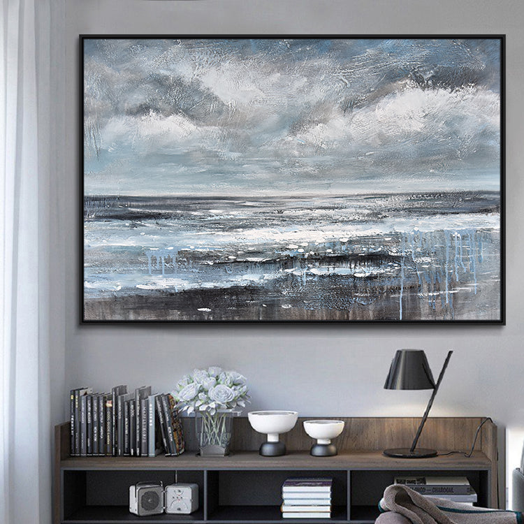 Sky And Water Merge At The Horizon - Hand Painting Canvas Art Print Natures Art