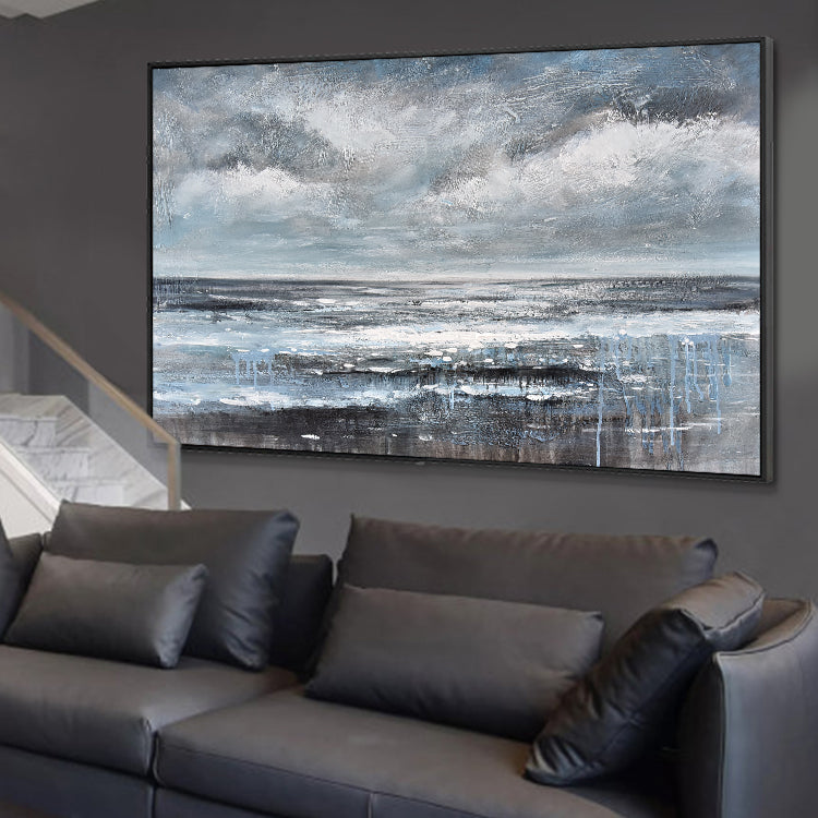 Sky And Water Merge At The Horizon - Hand Painting Canvas Art Print Natures Art