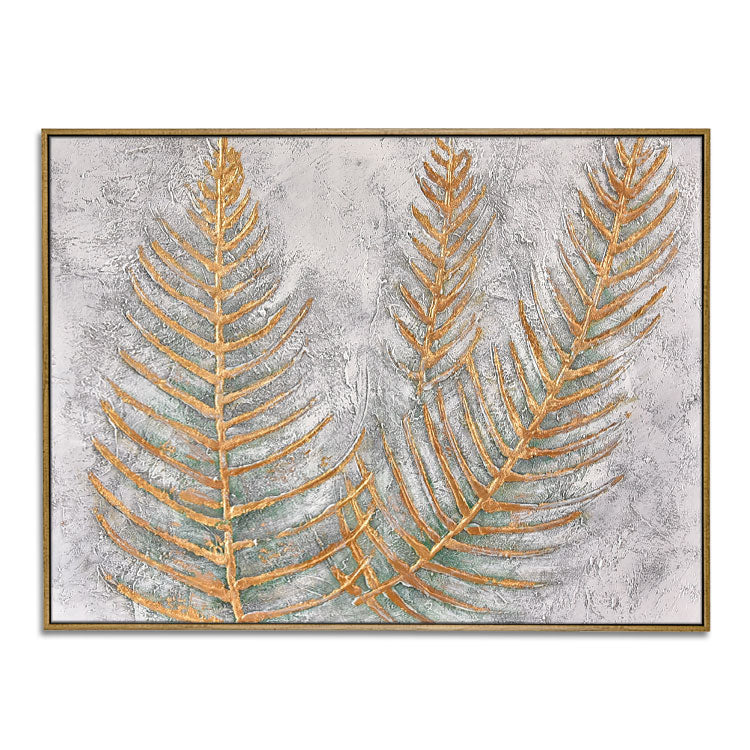 Leaf Venation Diagram- Hand Painting Plant Canvas Wall Art Gold Botanical Oil Painting