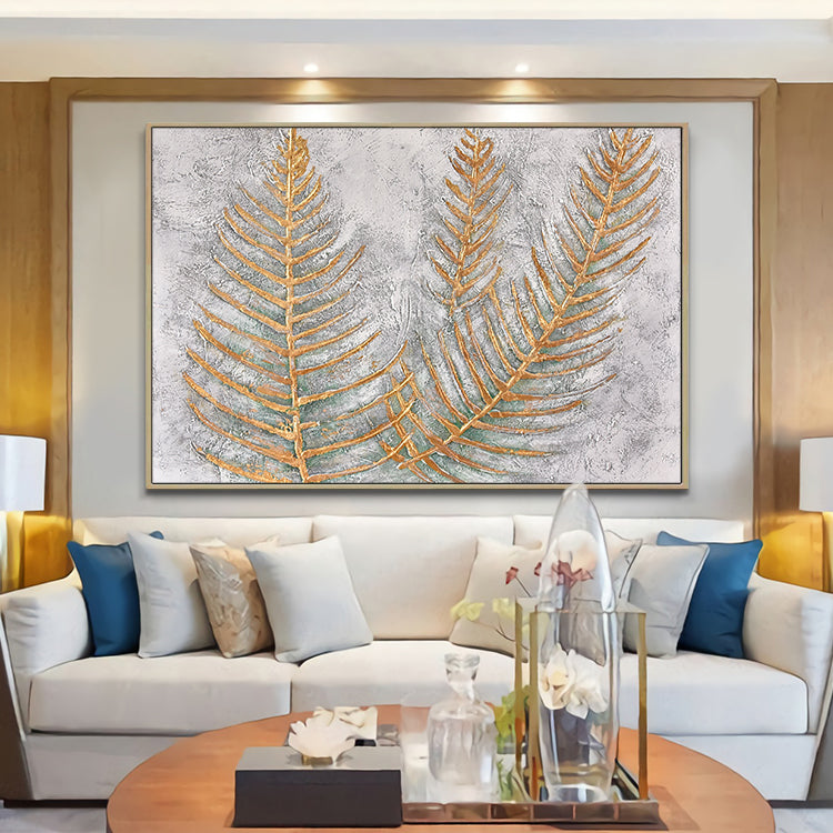 Leaf Venation Diagram- Hand Painting Plant Canvas Wall Art Gold Botanical Oil Painting