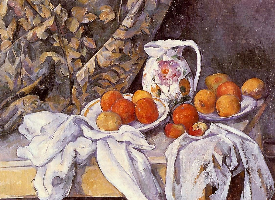 Still Life with Curtain and Flowered Pitcher